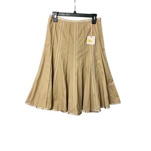 NWT Intuitions Subtle Riches Khaki A-Line Layered Flare Midi Skirt Women’s SZ 4